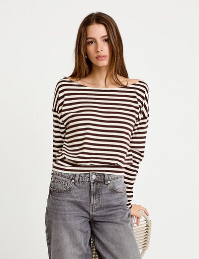 T-shirt col bateau manches longues blanc femme