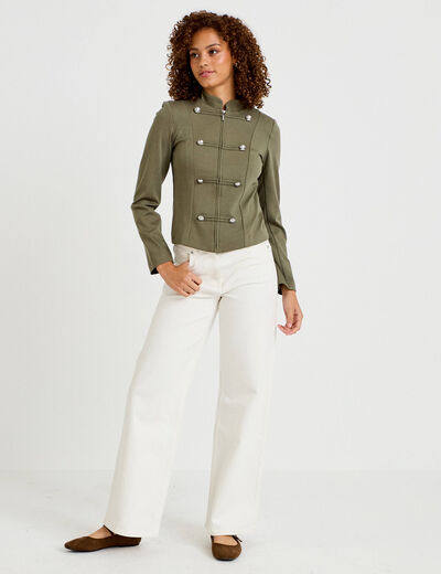 Veste ajust&eacute;e manches longues vert kaki femme