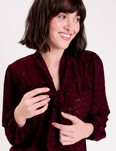 Blouse col lavalli&egrave;re bordeaux femme