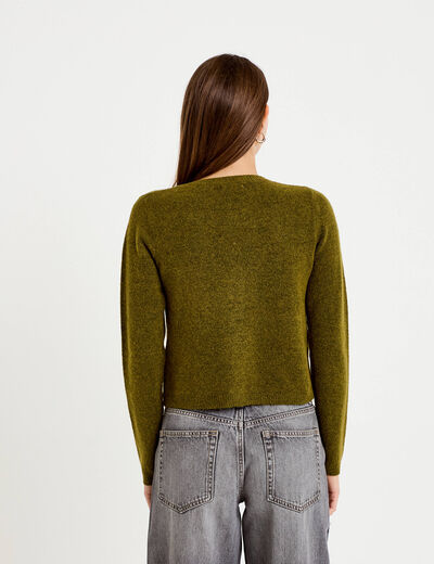 Gilet boutonn&eacute; manches longues vert olive femme