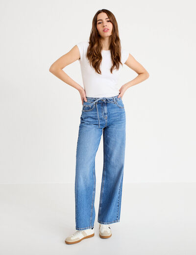 Jean wide leg ceinture taille standard denim double stone femme