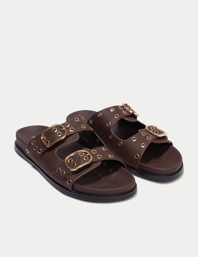 Mules d&eacute;tails clout&eacute;s marron fonc&eacute; femme
