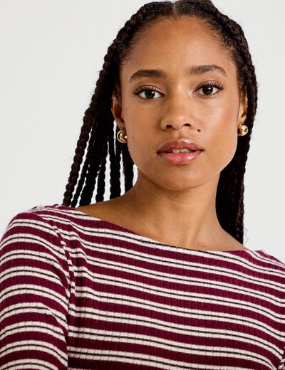 Top ajust&eacute; manches longues col rond rouge femme
