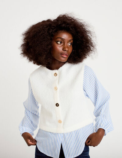 Pull chemise 2-en-1 ecru femme