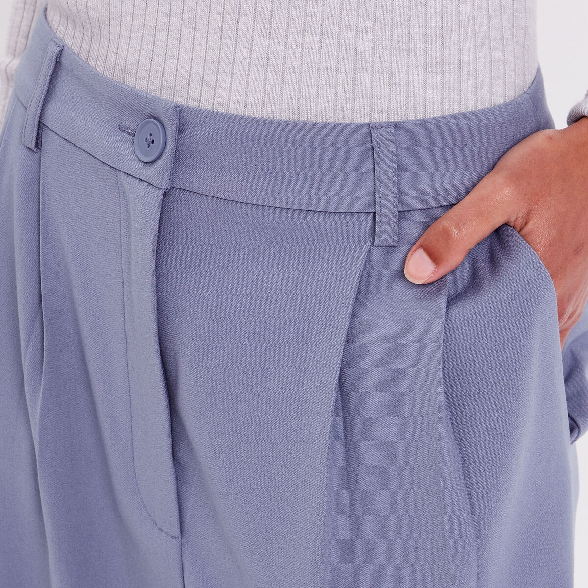 Pantalon large &agrave; pinces bleu gris femme