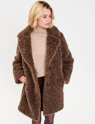 Manteau fausse fourrure marron femme