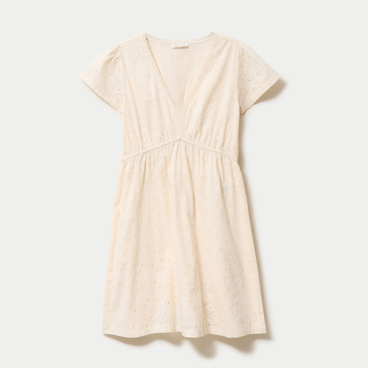 Robe courte &eacute;vas&eacute;e d&eacute;collet&eacute; brod&eacute;e ecru femme