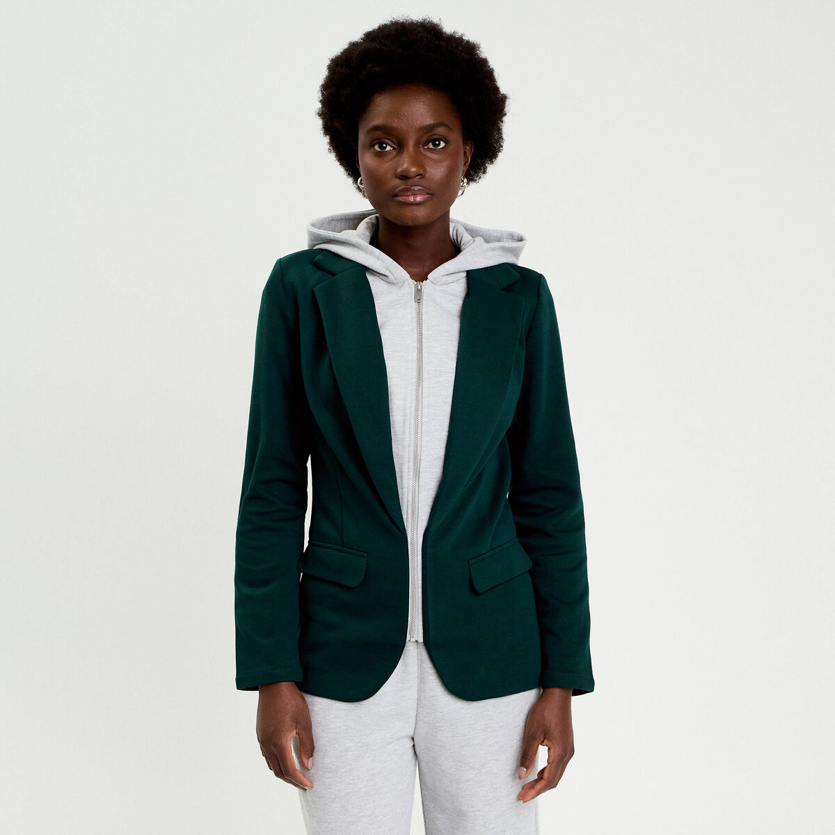Veste blazer 2-en-1 gilet vert fonc&eacute; femme
