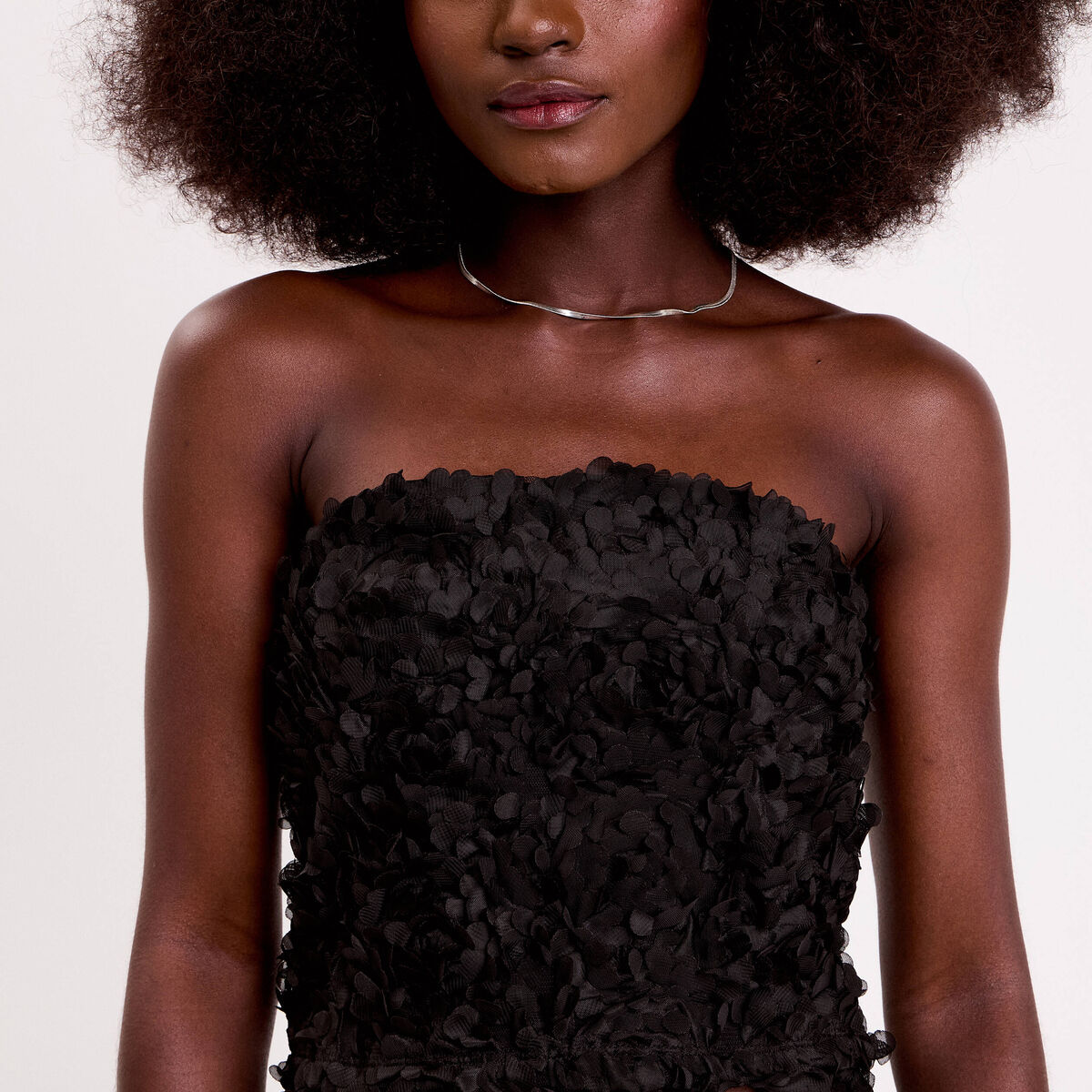 Bustier cropped fleurs en relief noir femme