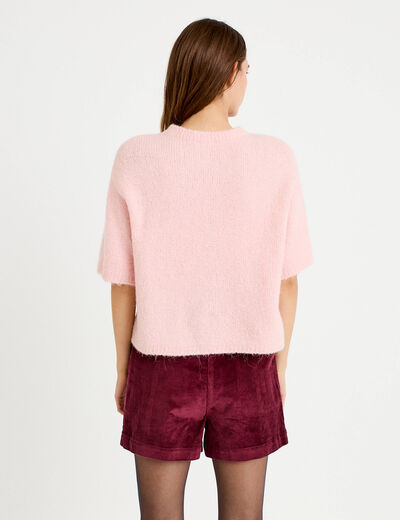 Pull manches courtes rose clair femme