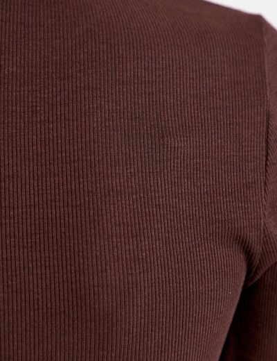 T-shirt ajust&eacute; manches longues marron fonc&eacute; femme