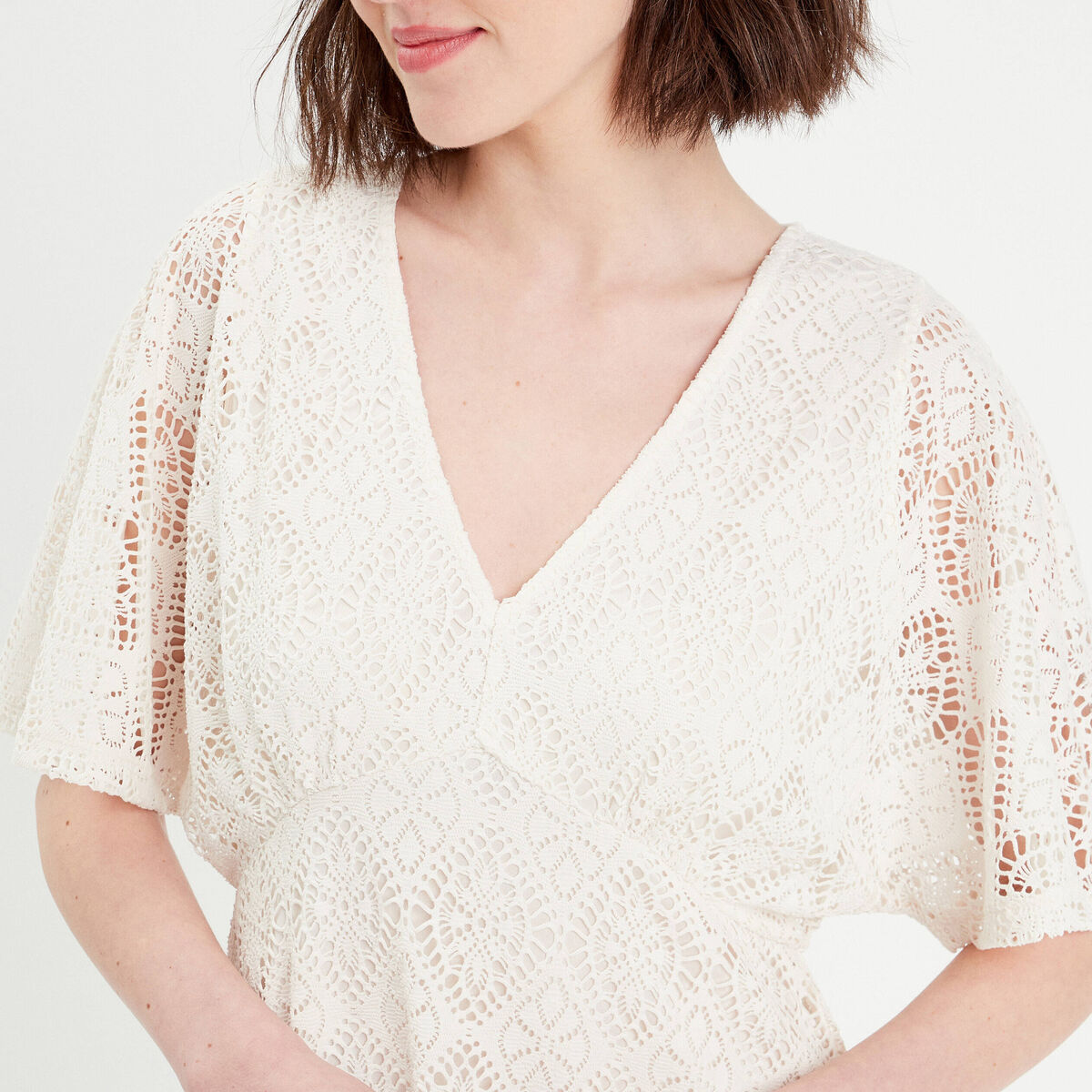 Robe &eacute;vas&eacute;e dentelle ecru femme
