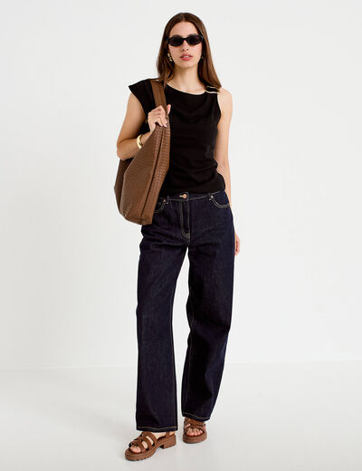 Top asym&eacute;trique d&eacute;tail bijou noir femme