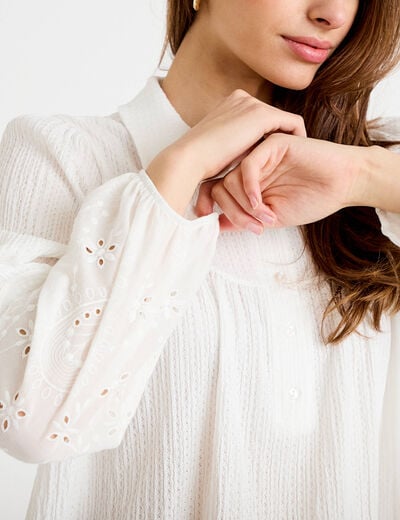 Blouse manches longues broderie ecru femme