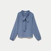 Blouse col montant manches longues bleu femme