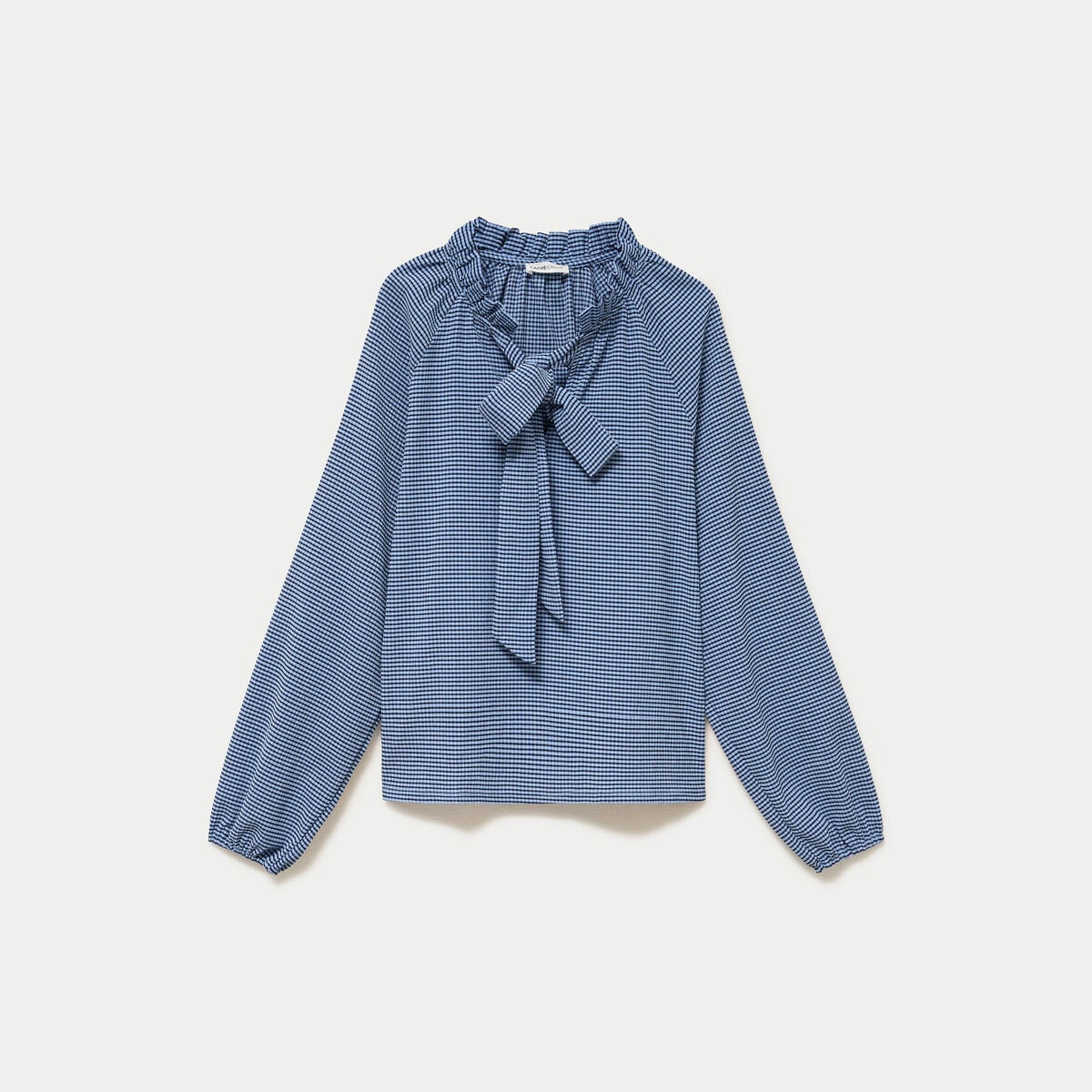 Blouse col montant manches longues bleu femme