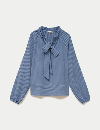 Blouse col montant manches longues bleu femme