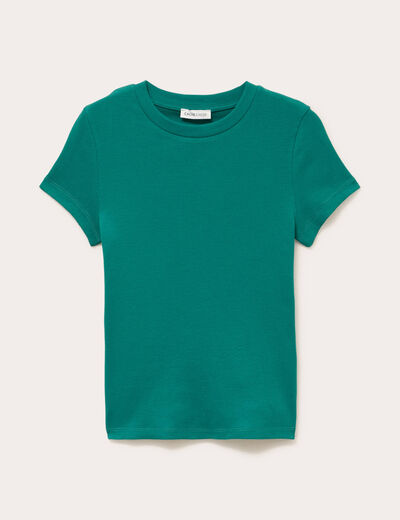 T-shirt c&ocirc;tel&eacute; ajust&eacute; manches courtes vert &eacute;meraude femme