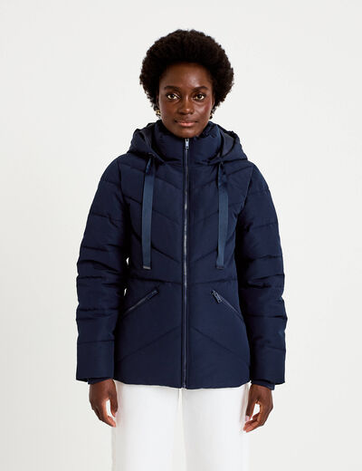 Doudoune cintr&eacute;e &agrave; capuche bleu marine femme