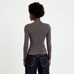 T-shirt ajust&eacute; col roul&eacute; dentelle gris fonc&eacute; femme