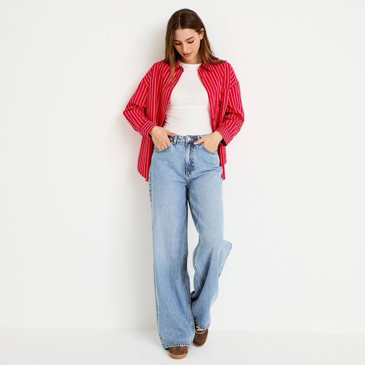 Chemise oversize manches longues rouge femme