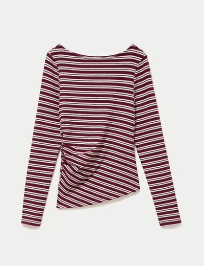 Top ajust&eacute; manches longues col rond rouge femme