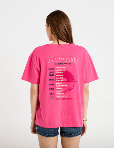 T-shirt oversize manches courtes rose fushia femme