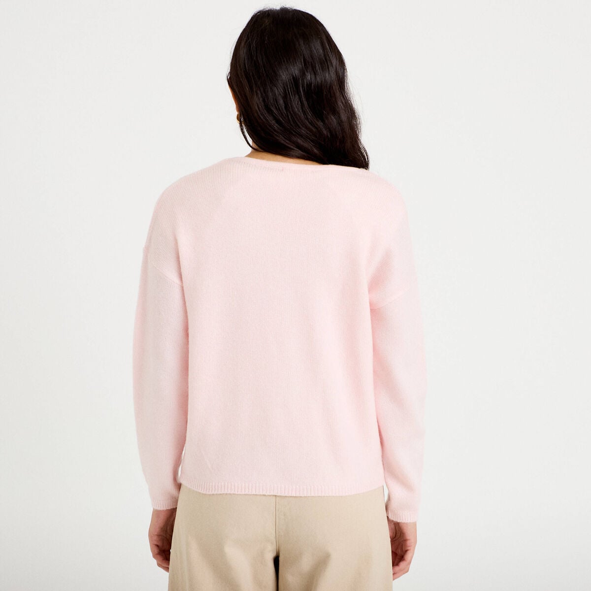 Gilet boutonn&eacute; avec col en V rose clair femme