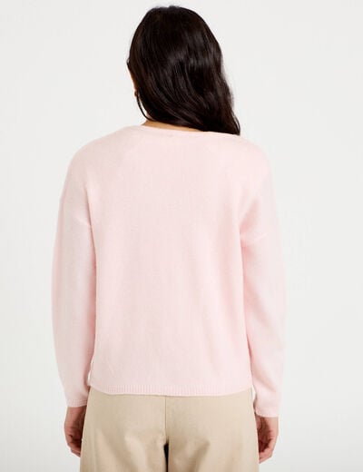 Gilet boutonn&eacute; avec col en V rose clair femme