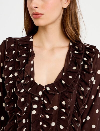 Blouse droite col v manches longues marron femme