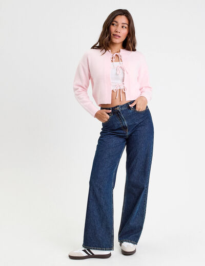 Gilet court nou&eacute; rose clair femme