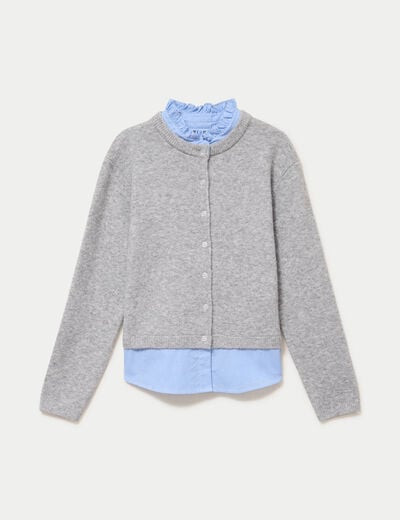 Gilet 2-en-1 col chemise manches longues gris clair femme