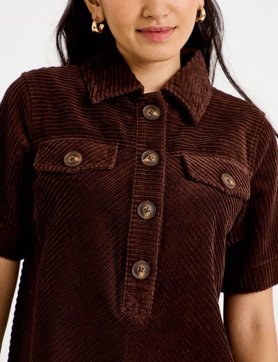 Robe courte droite en velours coton marron fonc&eacute; femme