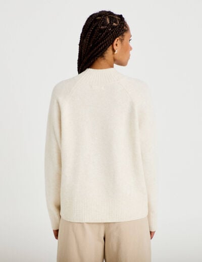 Pull col montant manches longues ecru femme