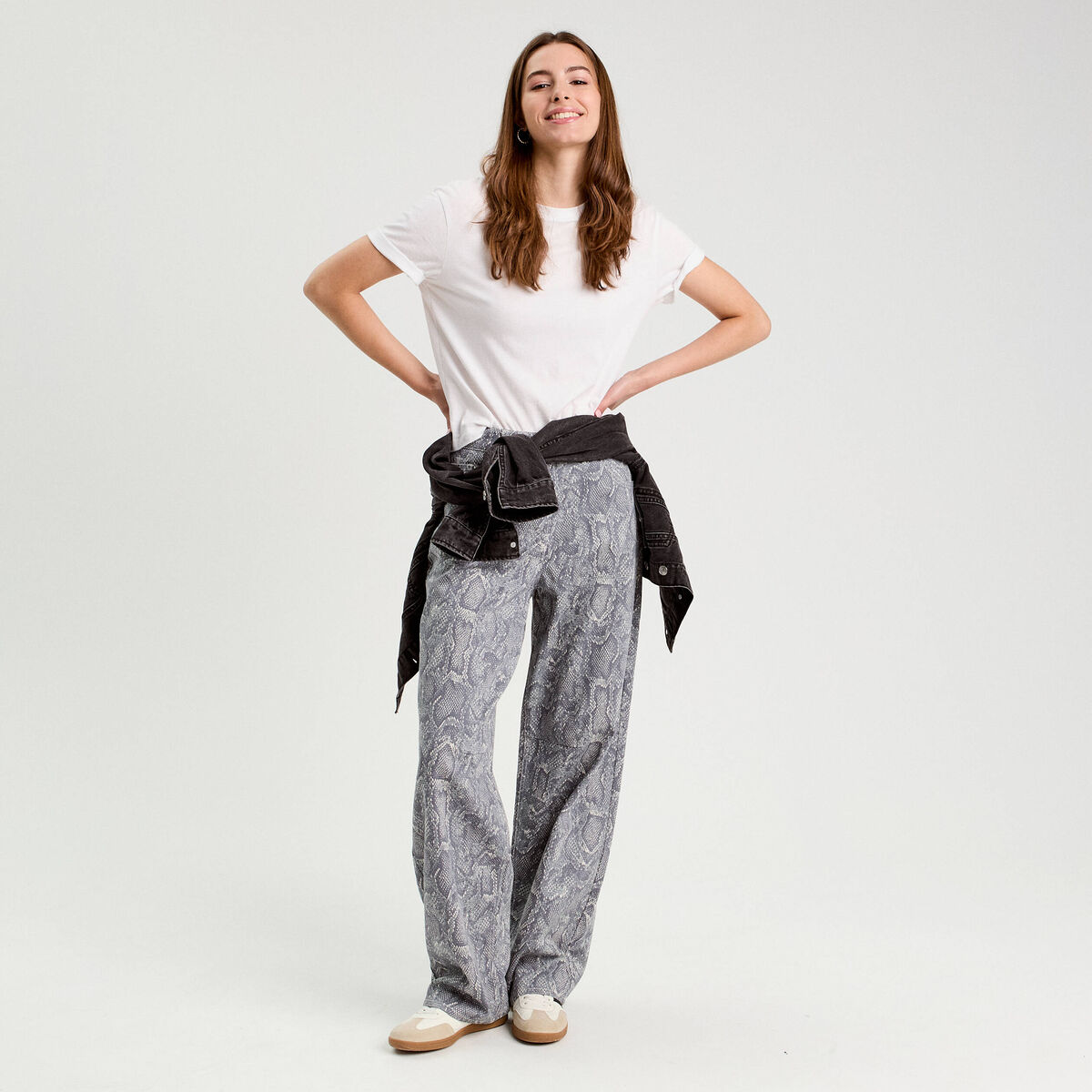 Pantalon ballon large bleu gris femme
