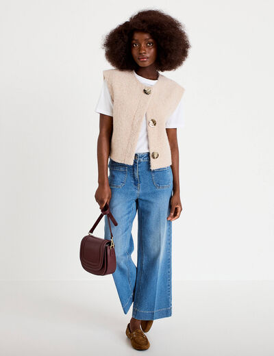 Jean wide leg cropped taille haute denim double stone femme