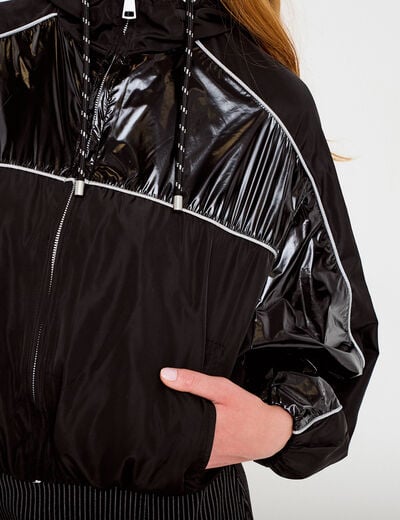 Coupe-vent oversize cropped bi-mati&egrave;re noir femme