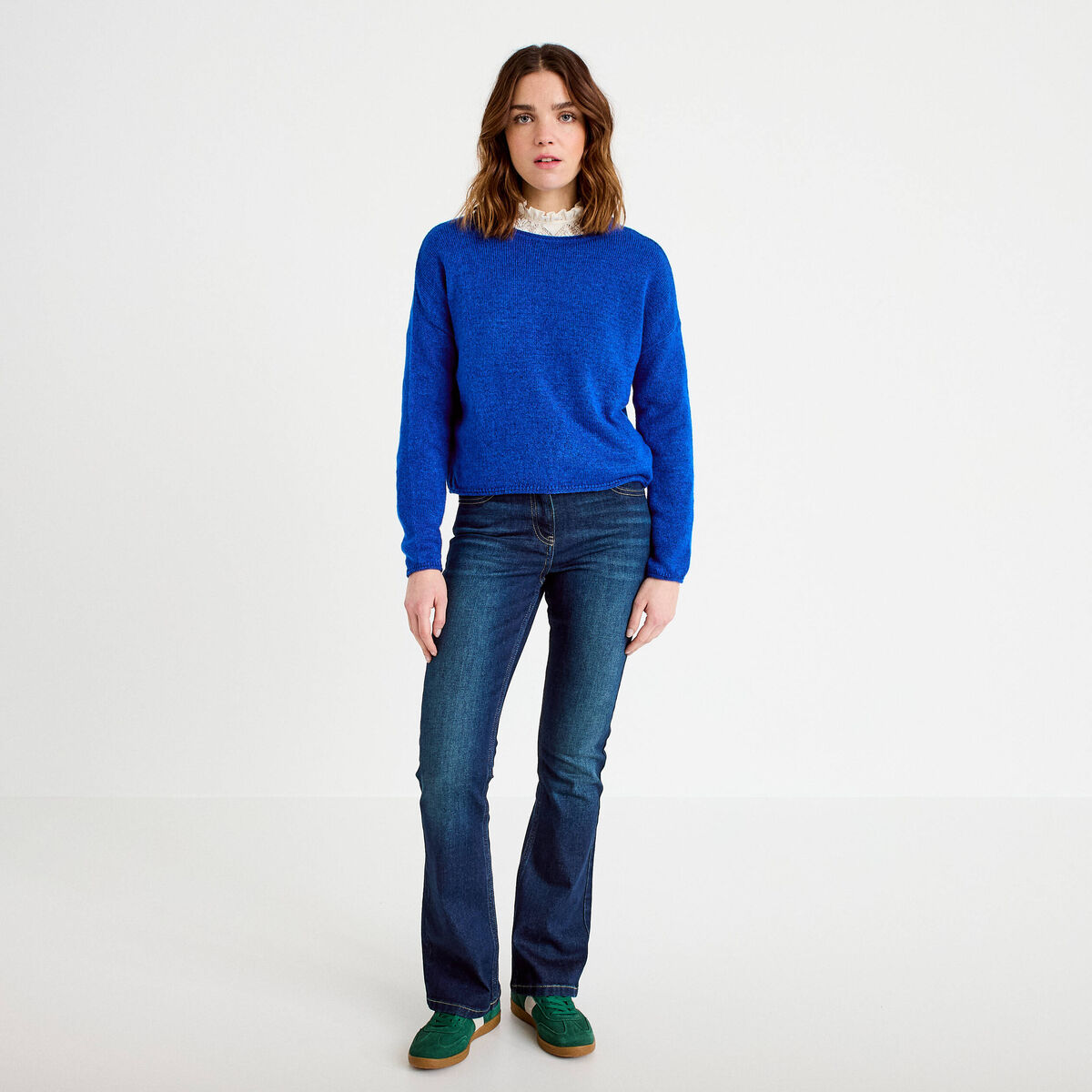 Pull manches longues bleu electrique femme