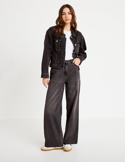 Jeans wide leg taille haute denim noir femme