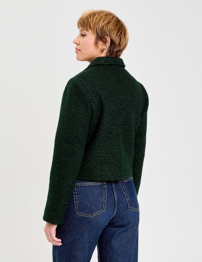 Veste bouclette boutonn&eacute;e vert fonc&eacute; femme