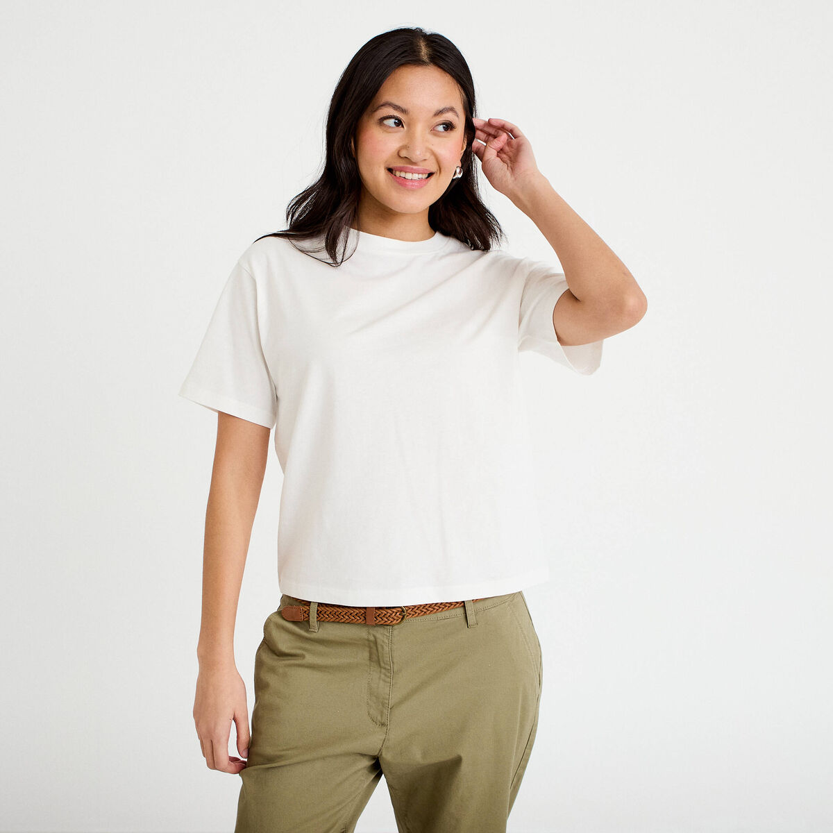 T-shirt col rond manches courtes ecru femme