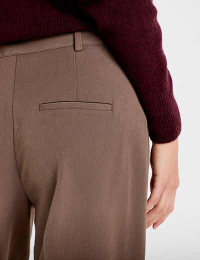 Pantalon large taille haute taupe femme