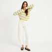 Pantalon taille haute velours ecru femme