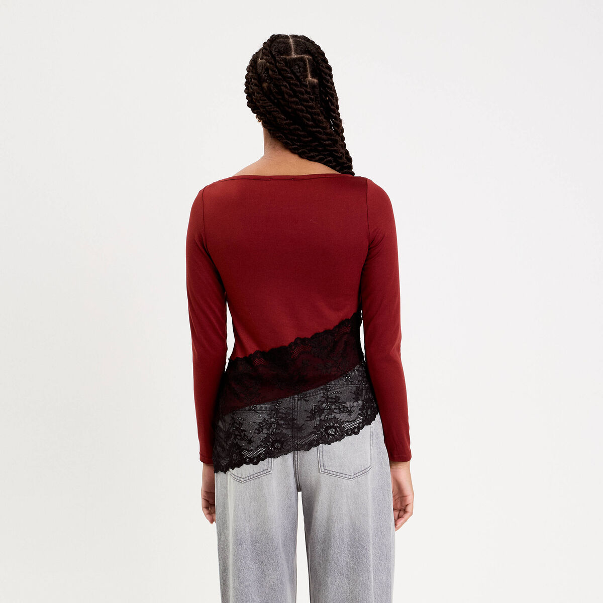 Top ajust&eacute; manches longues orange fonc&eacute; femme