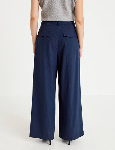 Pantalon large &agrave; pinces bleu marine femme