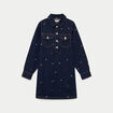Robe courte droite en jean brod&eacute;e bleu marine femme