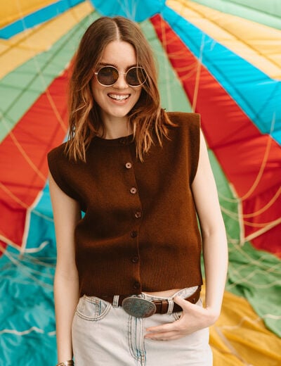 Gilet sans manches marron fonc&eacute; femme