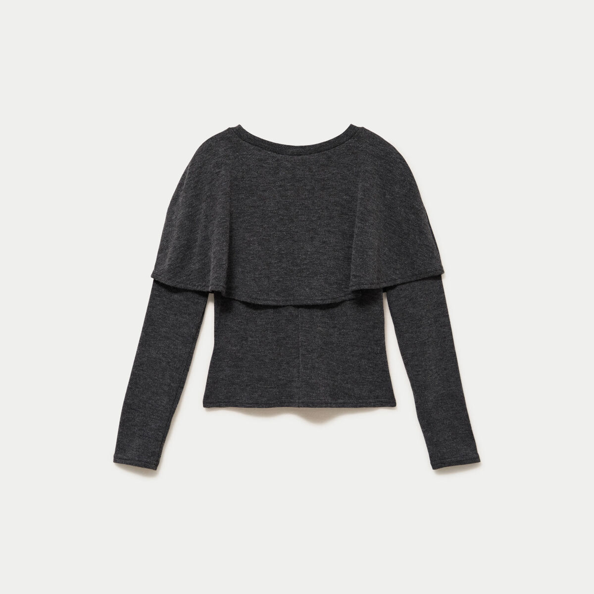 Pull cape col rond manches longues gris fonc&eacute; femme