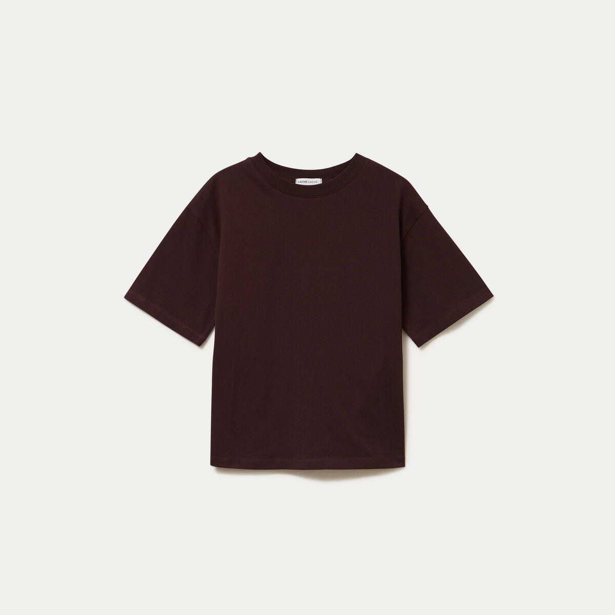 T-shirt col rond manches courtes marron fonc&eacute; femme