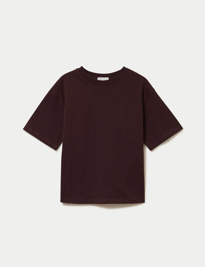 T-shirt col rond manches courtes marron fonc&eacute; femme
